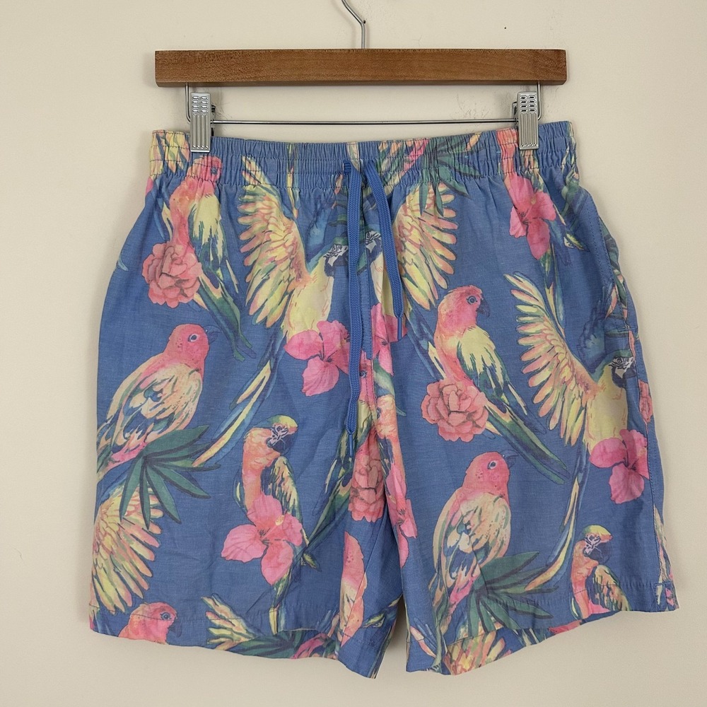 Chubbies Swim Shorts Blue Tropical Parrot Mesh Lined Drawstring Mens Medium